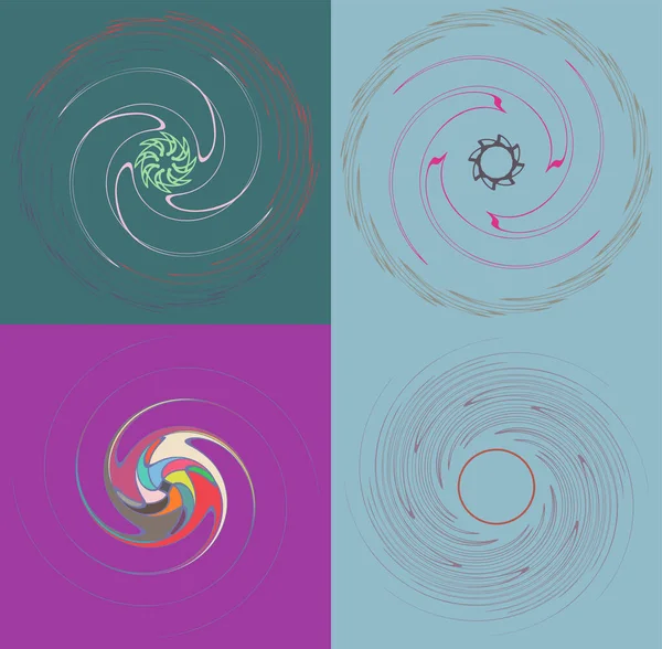 Conjunto Moteado Multicolor Espiral Colores Remolino Formas Giro Vórtice Forma — Vector de stock