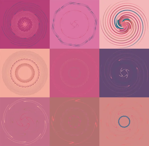 Ensemble Anneaux Cycliques Multicolores Monochromes Cycle Concentrique Spirales Tournées Vortex — Image vectorielle