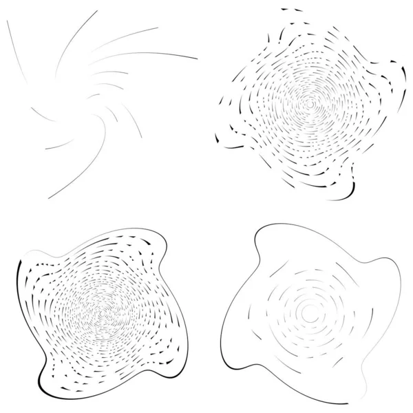 一组黑白涡旋 体积形状 盘根错节的螺旋元件 — 图库矢量图片