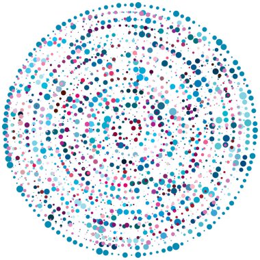 Rastgele noktalar, çemberler soyut. Benekler, noktalı radyal, yayılan, dairesel geometrik çizimler. Puantiye, nokta listesi, noktalama tasarım elementi