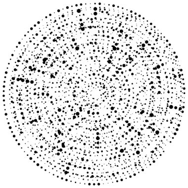 Rastgele noktalar, çemberler soyut. Benekler, noktalı radyal, yayılan, dairesel geometrik çizimler. Puantiye, nokta listesi, noktalama tasarım elementi