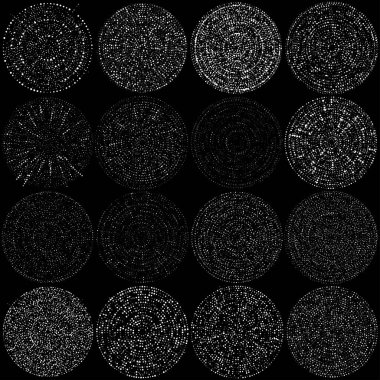 Rastgele noktalar, çemberler soyut. Benekler, noktalı radyal, yayılan, dairesel geometrik çizimler. Puantiye, nokta listesi, noktalama tasarım elementi