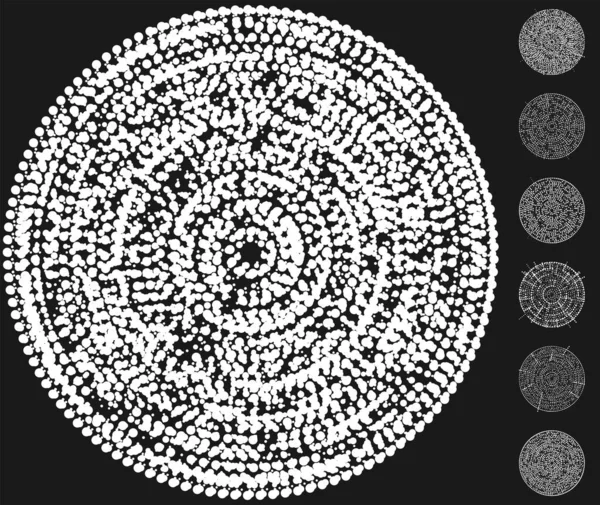 Puntos Aleatorios Círculos Abstractos Speckles Radial Punteada Radiante Ilustración Geométrica — Archivo Imágenes Vectoriales