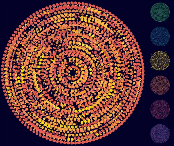 Случайные Точки Круги Абстрактные Спектр Пунктирная Радиальная Лучезарная Геометрическая Иллюстрация — стоковый вектор