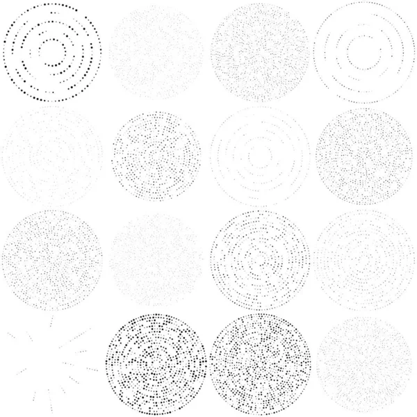 Zufällige Punkte Abstrakte Kreise Flecken Gepunktete Radiale Strahlende Kreisförmige Geometrische — Stockvektor