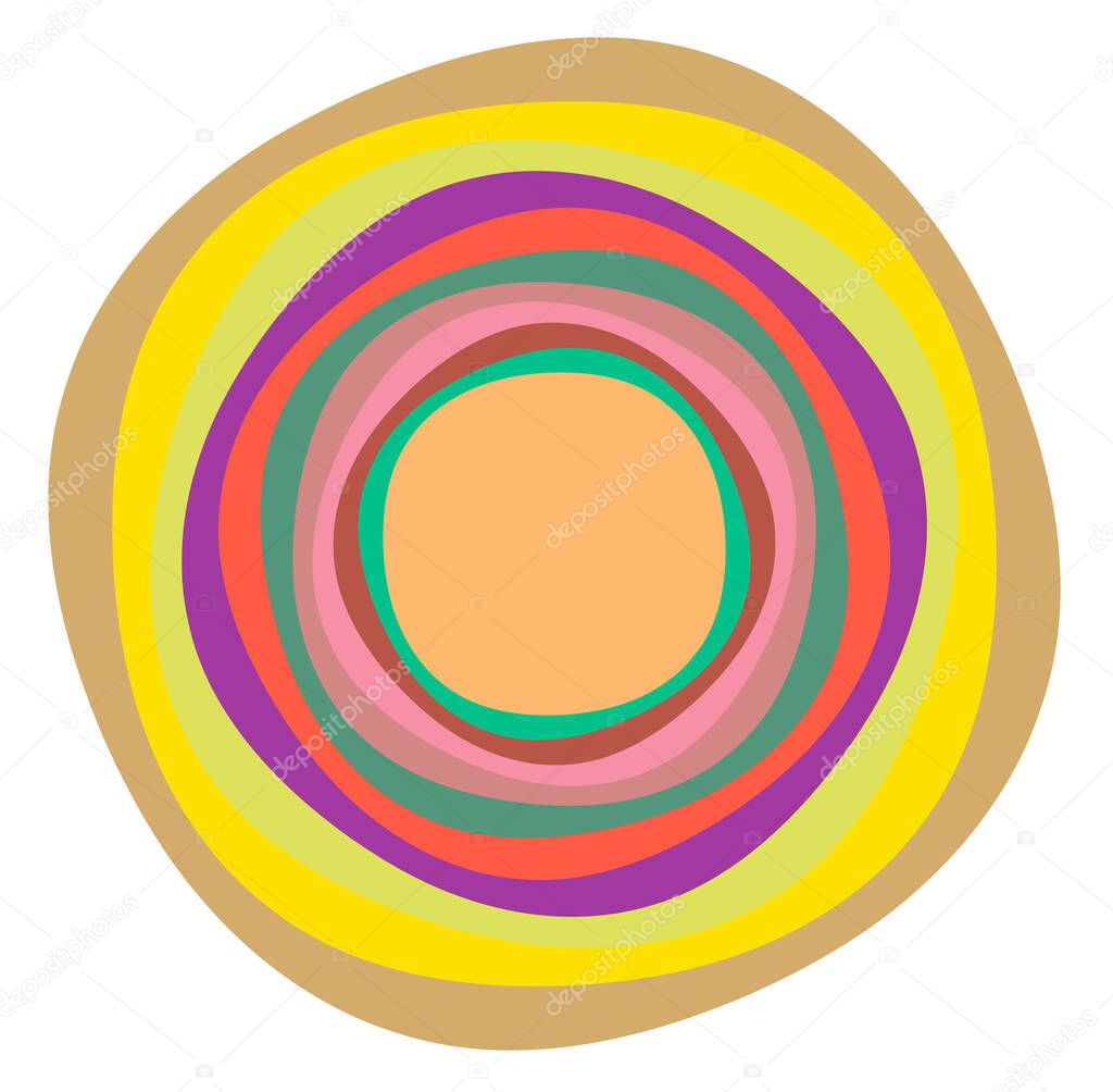 creamy, pastel smudged, smeared colorful, multi-color concentric, cyclic rings of different shapes. revolved spiral, vortex, swirl or twirl. abstract geometric circular, radial loop shape, element