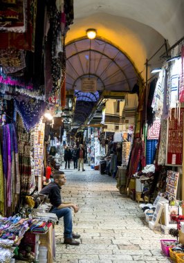 Jerusalem, Israel - 12/15/2019: via dolorosa - main street with shops down to the churches
