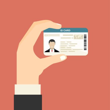 Kimlik kartı tutan el çizimi. Vektör çizim düz tasarımı.