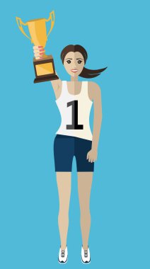 Kazanan sporcu kadınlar, spor yarışmasında kupayı kazandı. Ödül