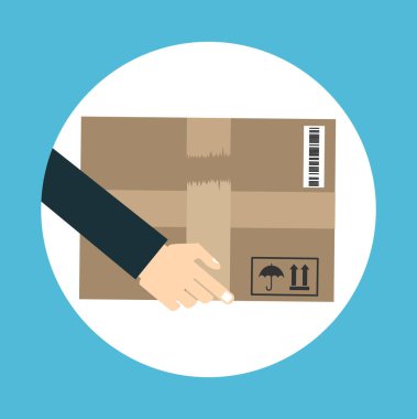 Posta kutusuyla Kurye Eller. Teslimat hizmeti konsepti. Düz tasarımda vektör illüstrasyonu