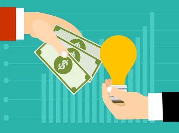 Hand Holds Money Hand Holds Light Bulb Buy Idea Investing — Stock Vector