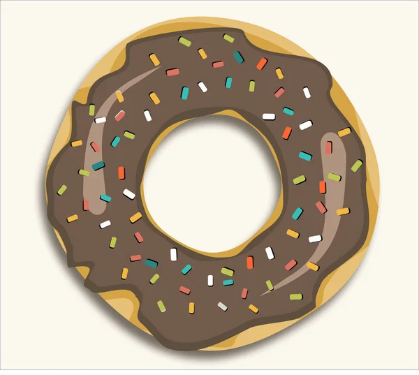 Donut Met Bruine Chocoladecoating Hagelslag Modern Plat Ontwerp — Stockvector