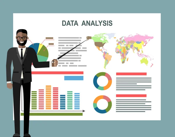 Analyse Concept Plat Ontwerp Proces Onderzoek Financiële Groei Statistieken Data — Stockvector