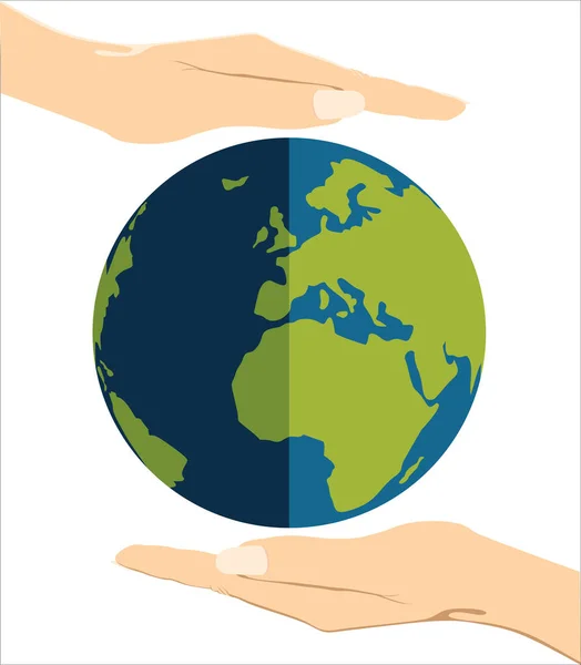 Two Beautiful Female Hands Surrounding Earth White — Stock Vector