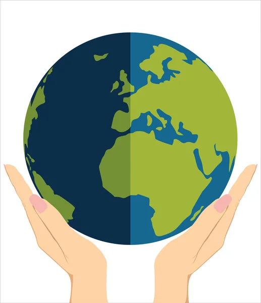 Human Hands Holding Globe Environmental Care Social Responsibility Flat Poster — Stock Vector