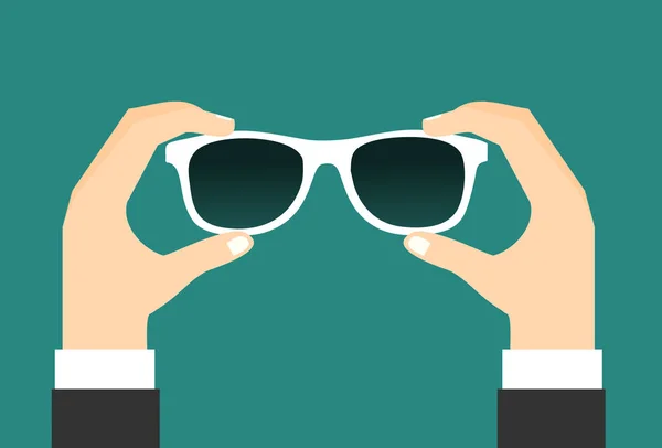 Two Hands Holds Sunglasses Vector Illustration Flat Design — Stock Vector