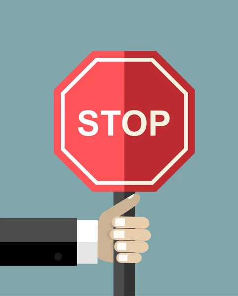 Human Hand Holding Stop Sign Vector Illustration Flat Design — Stock Vector