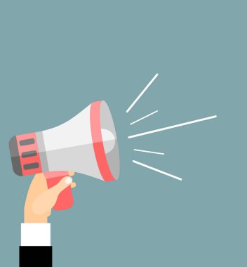 Megafon, vektör çizim tutan el 