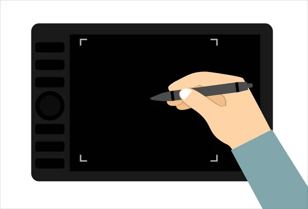 Hand Houden Van Digitale Pen Tekening Grafisch Tablet Platte Design — Stockvector