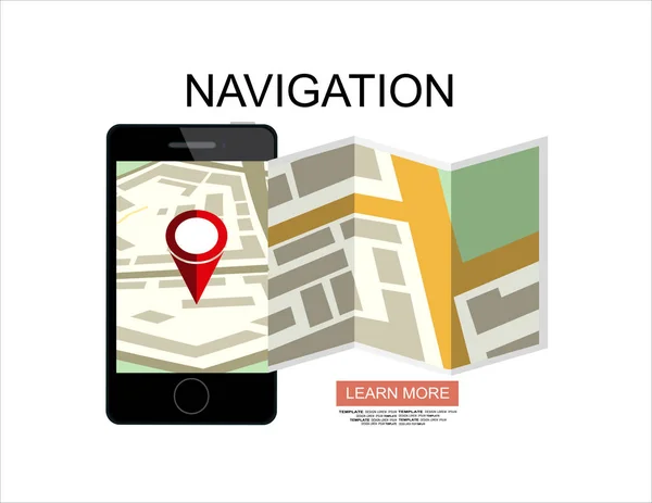 Smartphone Mobilním Gps Navigací Nalezení Konceptu Cesty Plochá Vektorová Ilustrace — Stockový vektor
