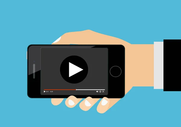 Hand Met Smartphone Met Video Speler Het Scherm Film App — Stockvector