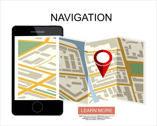 Smartphone Avec Navigation Gps Mobile Trouver Concept Chemin Illustration Vectorielle — Image vectorielle