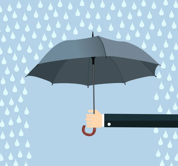 Hand Man Holding Umbrella Rain Flat Design Vector Illustration — Stock Vector