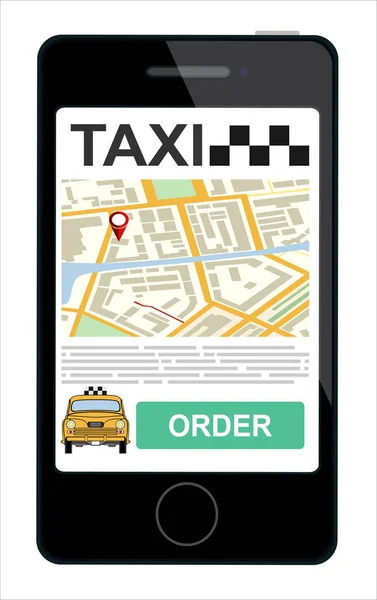 Prenotazione Taxi Tramite App Mobile Illustrazione Piatta Vettoriale — Vettoriale Stock