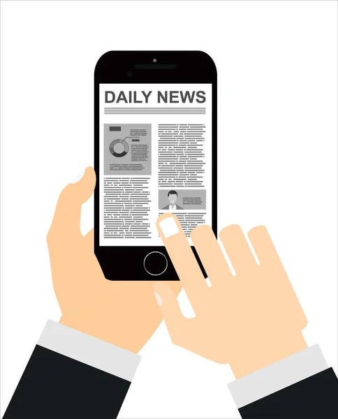 Hand Holding Smartphone Online News Screen Mobile Content Concept Flat — Stock Vector