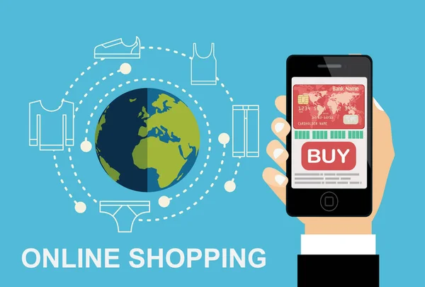 Internet Shopping Commerce Konzept Smartphone Über Online Shop Shop Commerce — Stockvektor