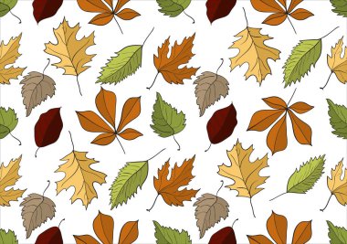 El çizilmiş vektör yaprak ile seamless modeli. Dekoratif şablon doku sonbahar yaprak, arka plan