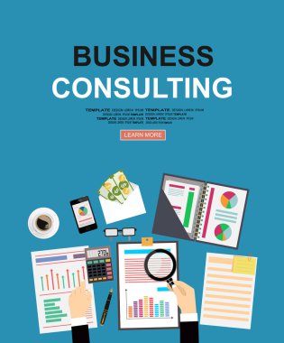 İş danışmanlığı düz çizim seti. Web siteleri, web afişi, basılı materyaller ve bilgi grafikleri için yaratıcı düz tasarım öğeleri ve kavramları. Modern vektör illüstrasyonu