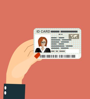 Kimlik kartı tutan el çizimi. Vektör çizim düz tasarımı.