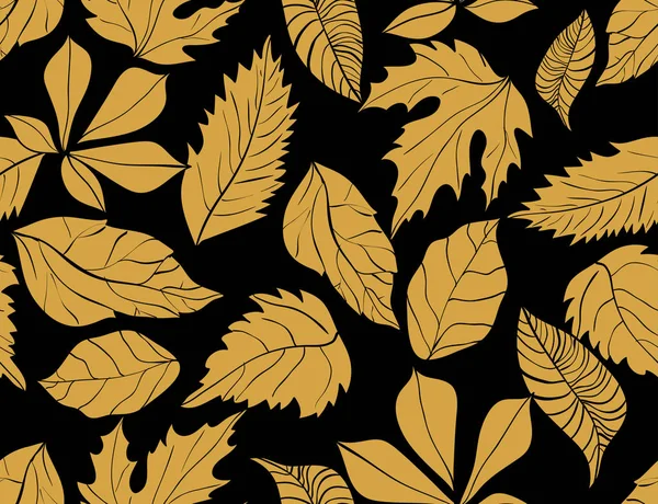 葉と手描きの背景シームレスなパターン 秋の葉 背景に装飾的なテンプレート テクスチャ — ストックベクタ