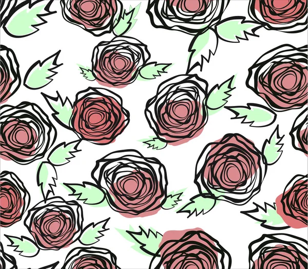 Bellissimo Disegno Mano Con Rose Tessitura Floreale Senza Cuciture Vettoriale — Vettoriale Stock