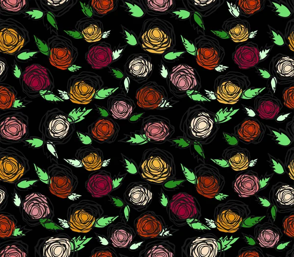 Beau Motif Dessiné Main Avec Des Roses Texture Florale Vectorielle — Image vectorielle