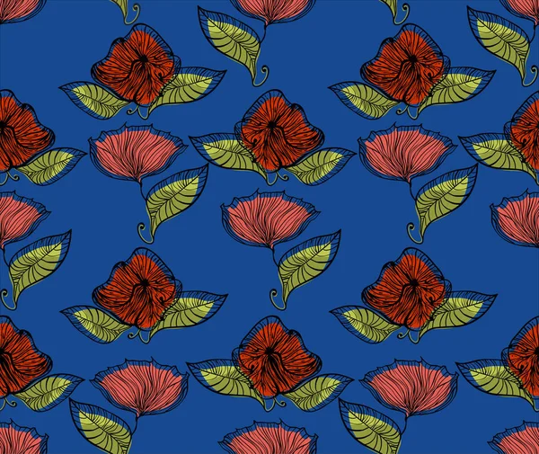 色鮮やかな花とシームレスなパターン — ストックベクタ