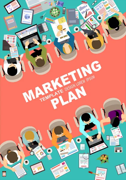 Conjunto Conceptos Ilustración Diseño Plano Para Plan Negocios Plan Marketing — Archivo Imágenes Vectoriales