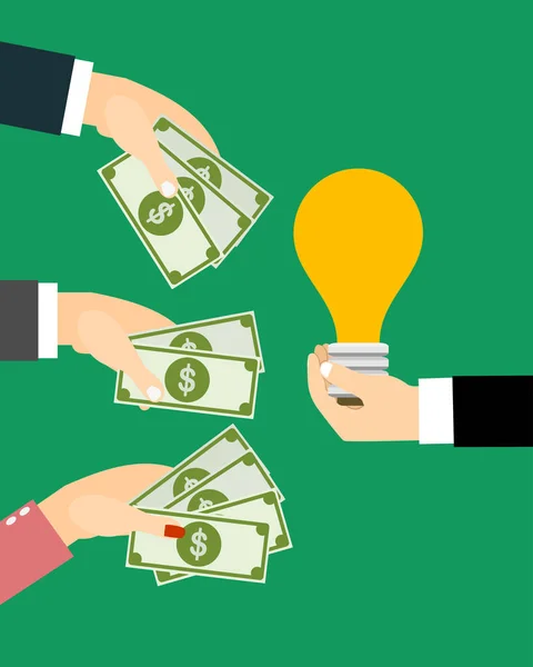 Hände Halten Geld Hand Hält Glühbirne Kaufen Idee Investitionen Innovation — Stockvektor