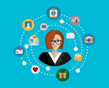 sosyal medya ağı. büyüme arka plan ile çizgiler, daireler ve düz simgeler entegre. bağlı sembolleri için dijital, interaktif, çarşı, bağlanmak, iletişim, genel kavramlar. vektör çizim.