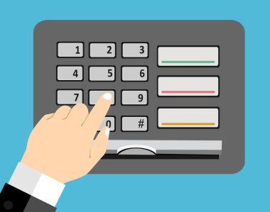 El parmak PIN kodu birleşimi veya parola ile bir tuş takımında girme. Düz stil vektör simge Atm