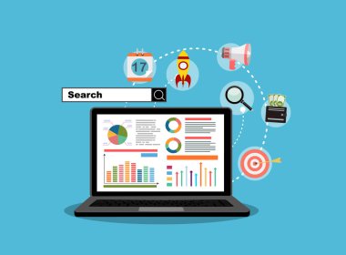Düz resimde web analytics tasarımı, Seo optimizasyon.