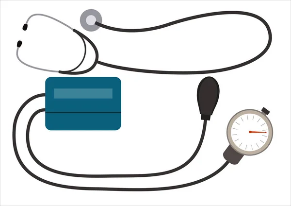 Stetoskop Tonometre Beyaz Arka Planda Izole Edilmiş Vektör Düz Tasarım — Stok Vektör