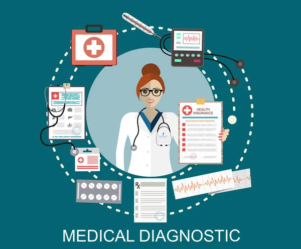 Concepto Asistencial Hospitalario Diagnóstico Médico Banner Web Con Médico Equipo — Vector de stock