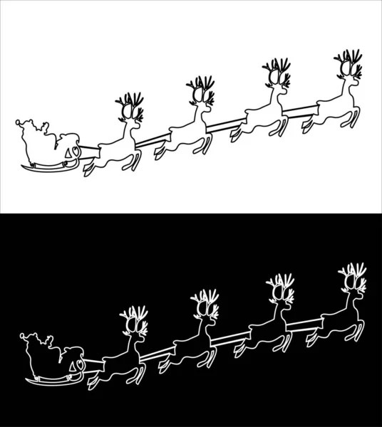 Silhouette Santa Claus Sleigh Full Gifts His Reindeers Happy New — Stock Vector