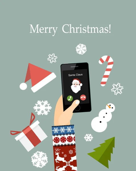 Vector Illustration Christmas Call Santa Claus Avatar Santa Your Phone — Stock Vector