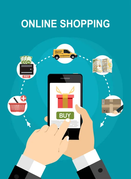 Online Shopping Konzept Symbole Setzen Flache Vektorabbildung — Stockvektor