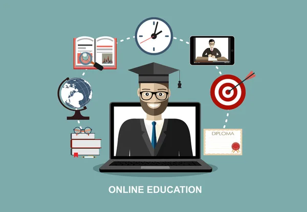 Online Eğitim Konsepti Vektör Illüstrasyonu — Stok Vektör