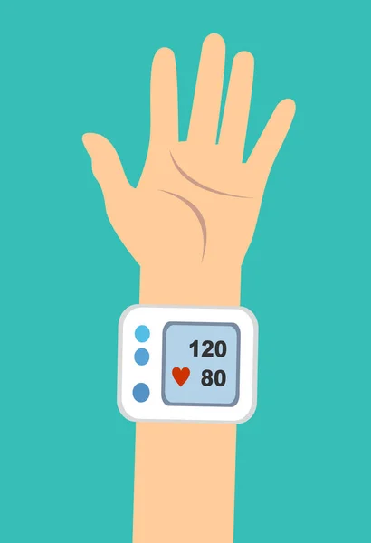 Wrist Cuff Sphygmomanometer Digital Device Measuring Blood Pressure Vector Concept — Stock Vector