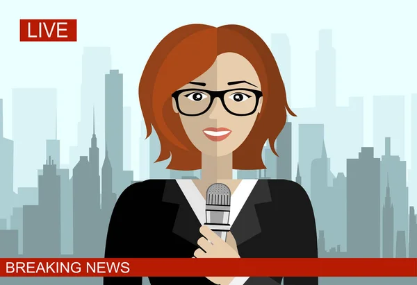 News Anchor Broadcasting News Reporter Live Screen Vector Illustration — Stock Vector